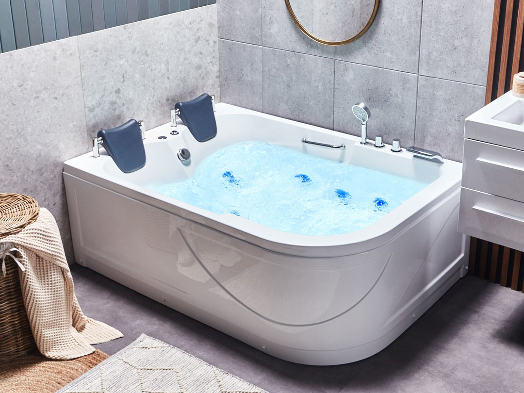 Right Hand Whirlpool Corner Bath with LED 1700 x 1190 mm White Bayamo