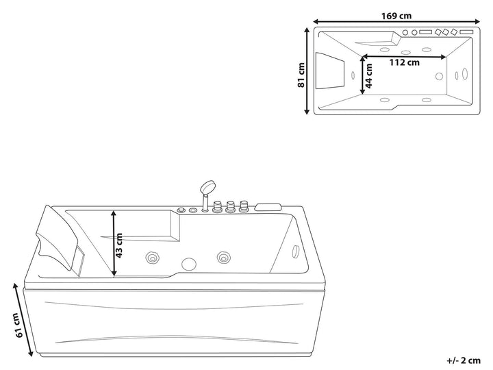 Left Hand Whirlpool Bath with LED 1690 x 810 mm White  Artemisa
