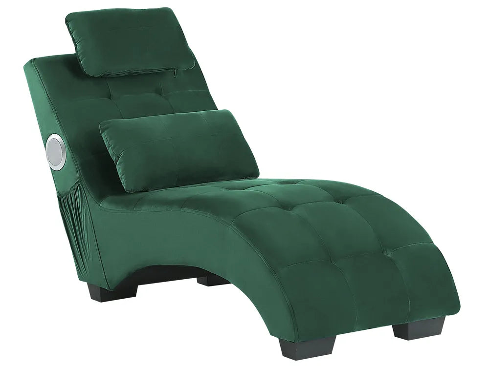 Chaise Longue Velvet Emerald Green with Built-In Bluetooth Speaker Seren