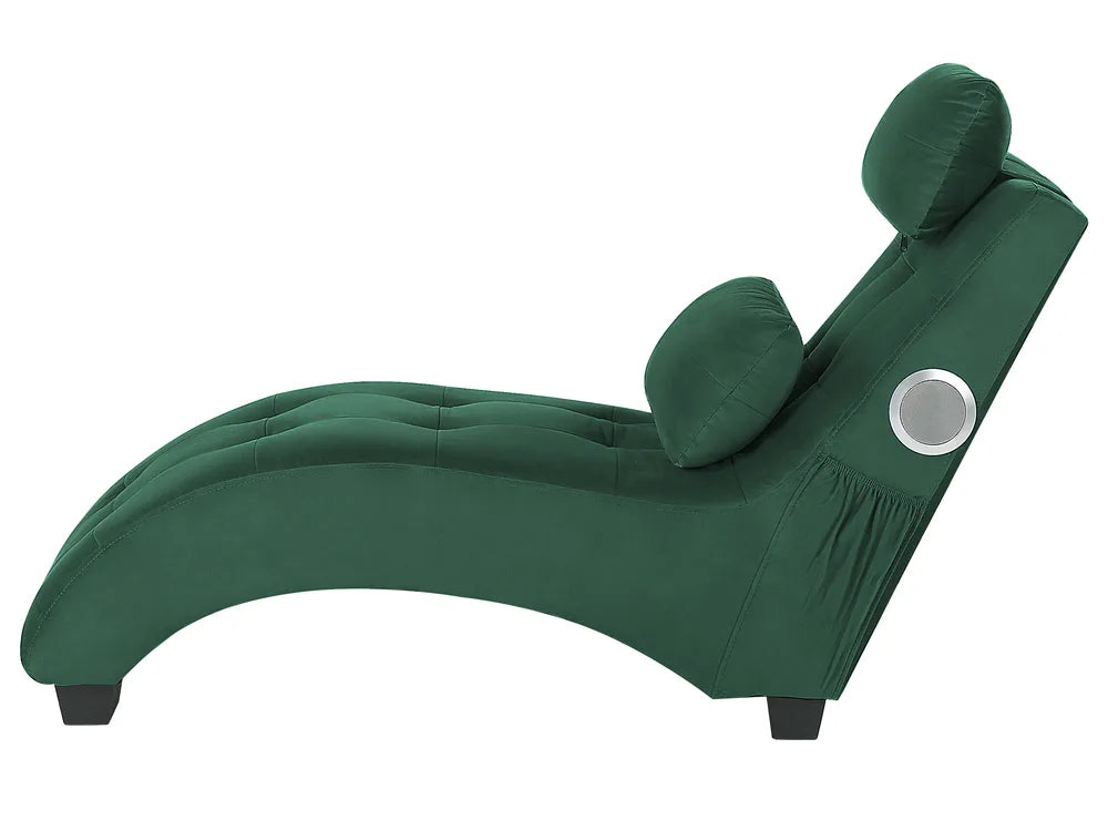 Chaise Longue Velvet Emerald Green with Built-In Bluetooth Speaker Seren