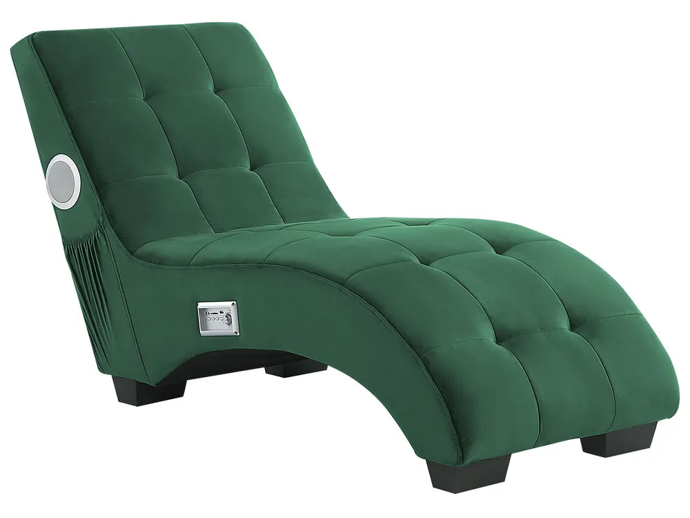 Chaise Longue Velvet Emerald Green with Built-In Bluetooth Speaker Seren