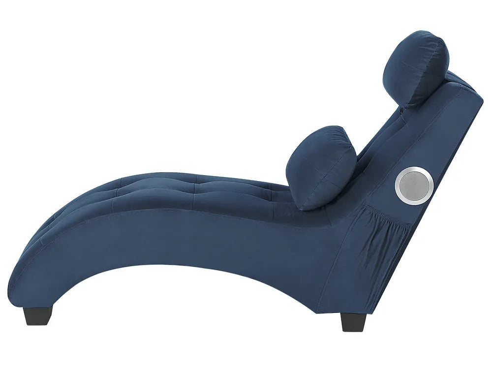 Chaise Longue Velvet Dark Blue with Built-In Bluetooth Speaker Seren
