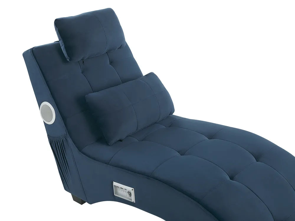 Chaise Longue Velvet Dark Blue with Built-In Bluetooth Speaker Seren