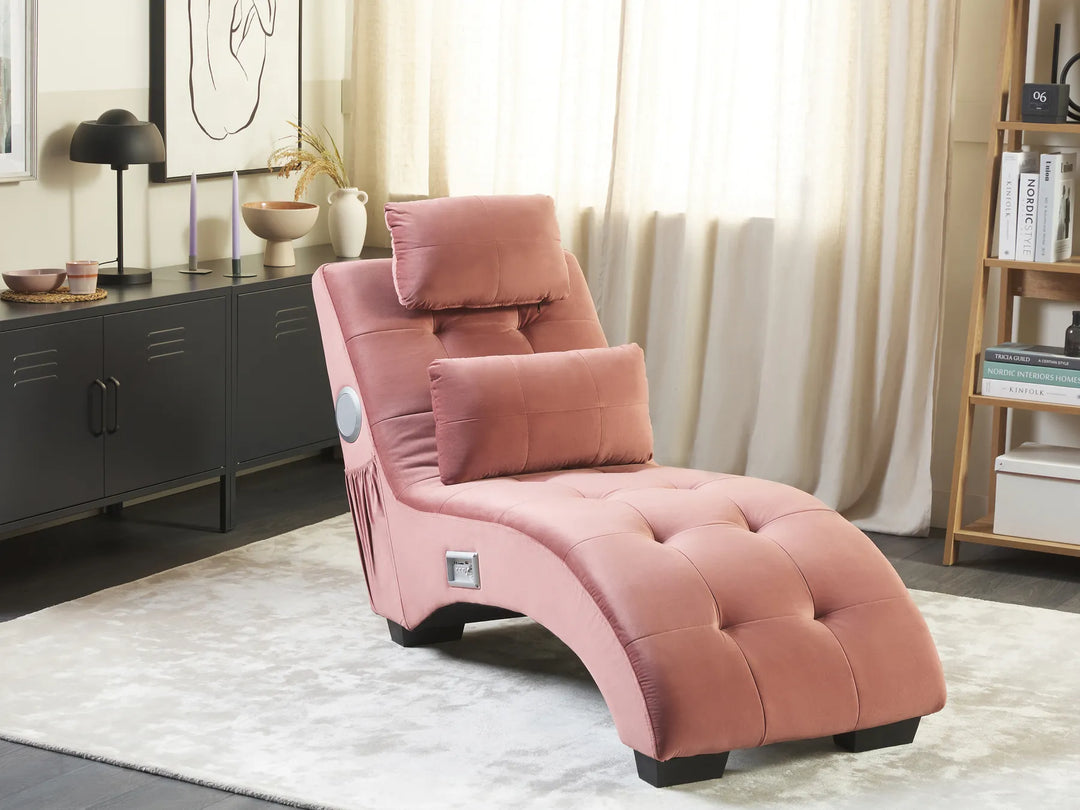 Chaise Longue Velvet Pastel Pink with Built-In Bluetooth Speaker Seren