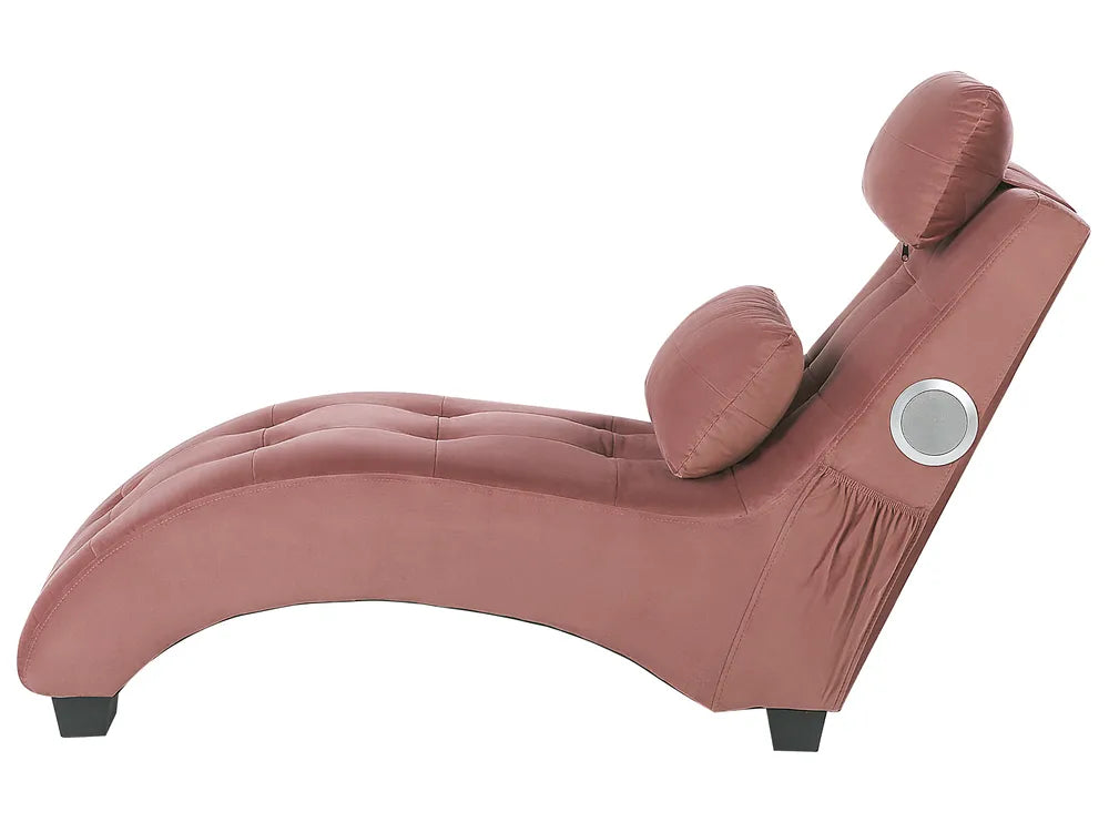Chaise Longue Velvet Pastel Pink with Built-In Bluetooth Speaker Seren