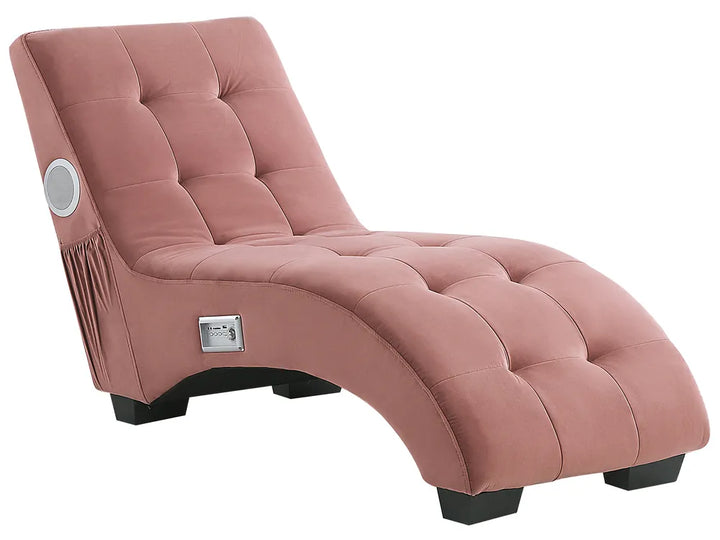 Chaise Longue Velvet Pastel Pink with Built-In Bluetooth Speaker Seren