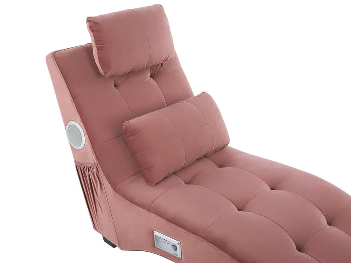 Chaise Longue Velvet Pastel Pink with Built-In Bluetooth Speaker Seren