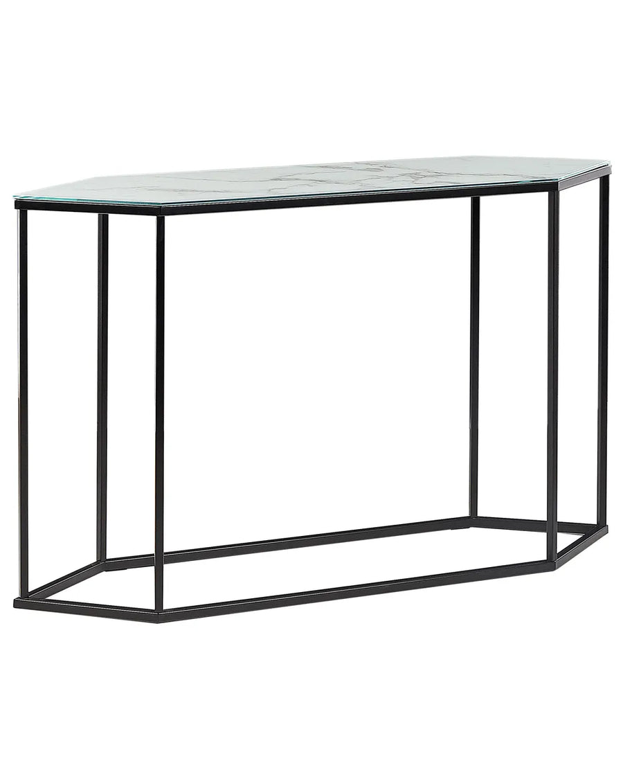Console Table Tempered Glass Marble/ Black Modern  Zorvia