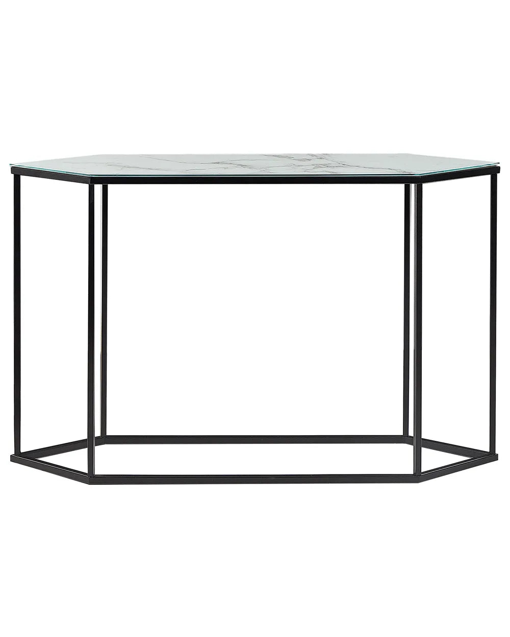 Console Table Tempered Glass Marble/ Black Modern  Zorvia