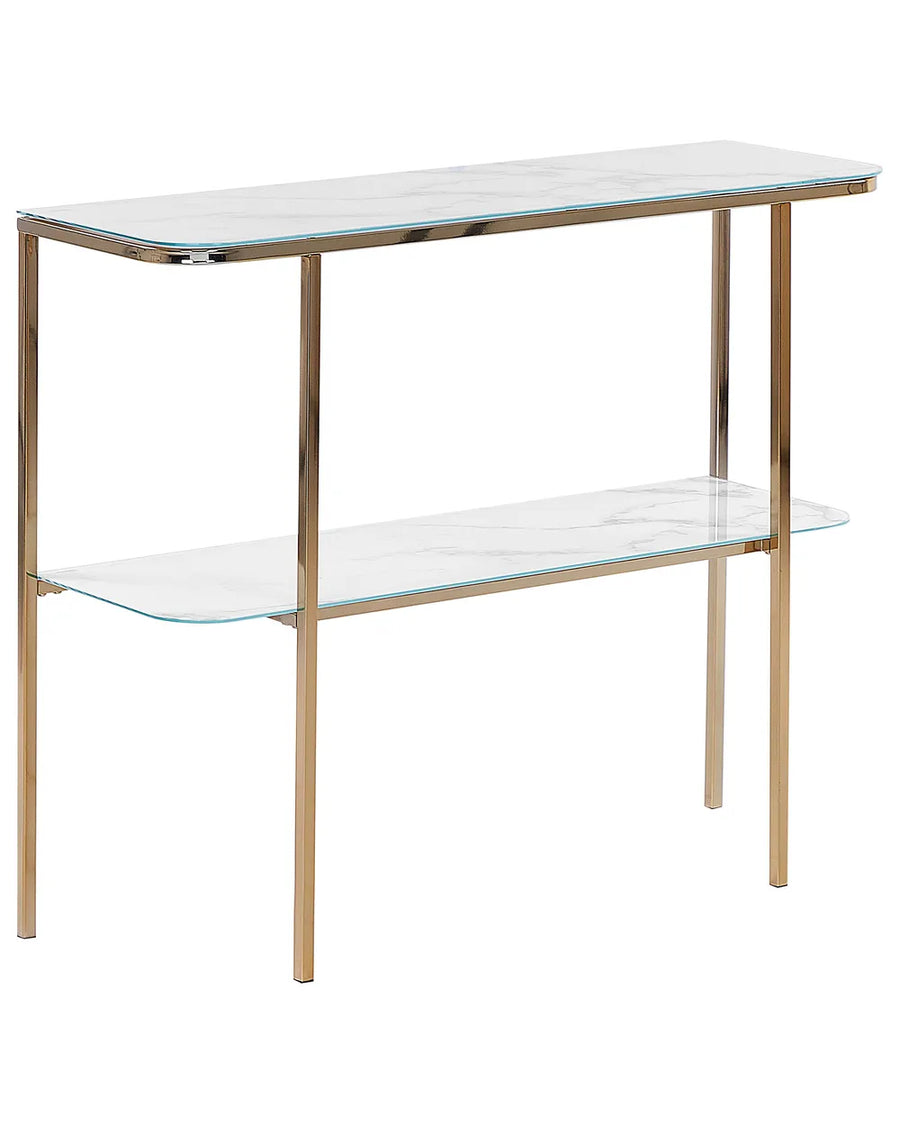 Console Table Tempered Glass Marble/ Gold Construction Dorvan
