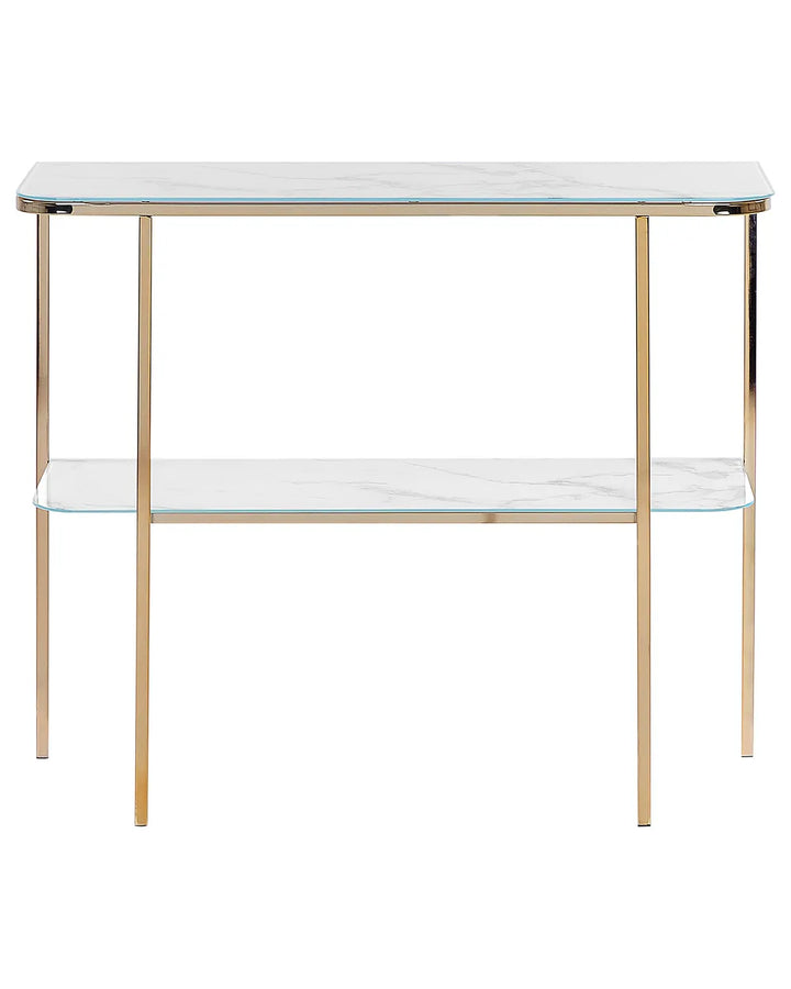 Console Table Tempered Glass Marble/ Gold Construction Dorvan