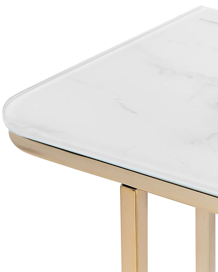Console Table Tempered Glass Marble/ Gold Construction Dorvan
