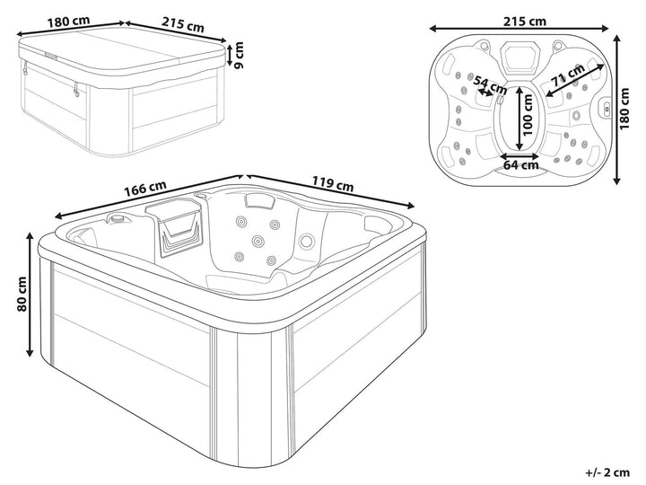 Square Hot Tub with LED White  Arcelia