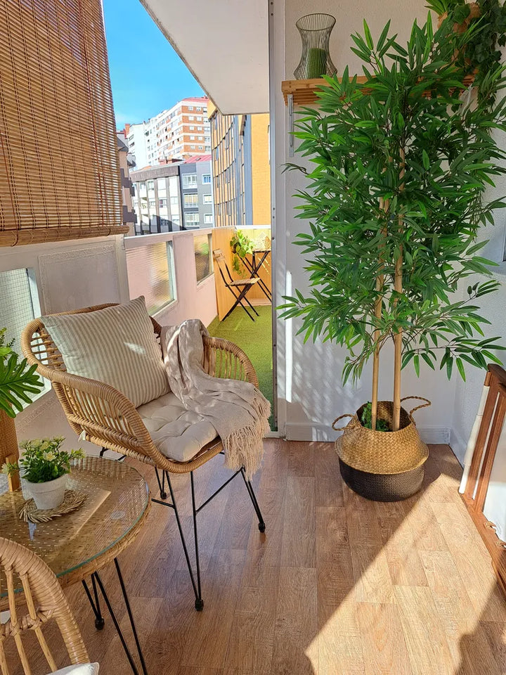 Bistro Set with Cushions PE Rattan Natural Poppy