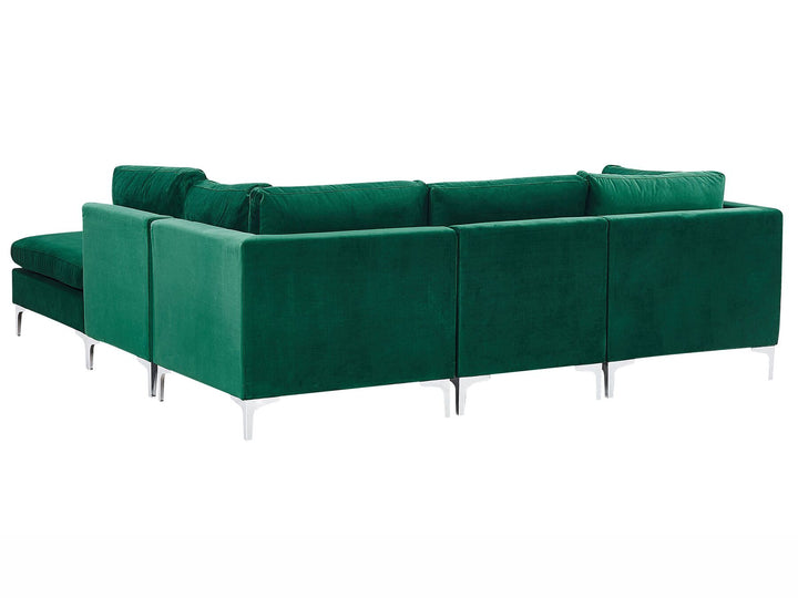 Evja Left Hand 4 Seater Modular Velvet Corner Sofa with Ottoman Green