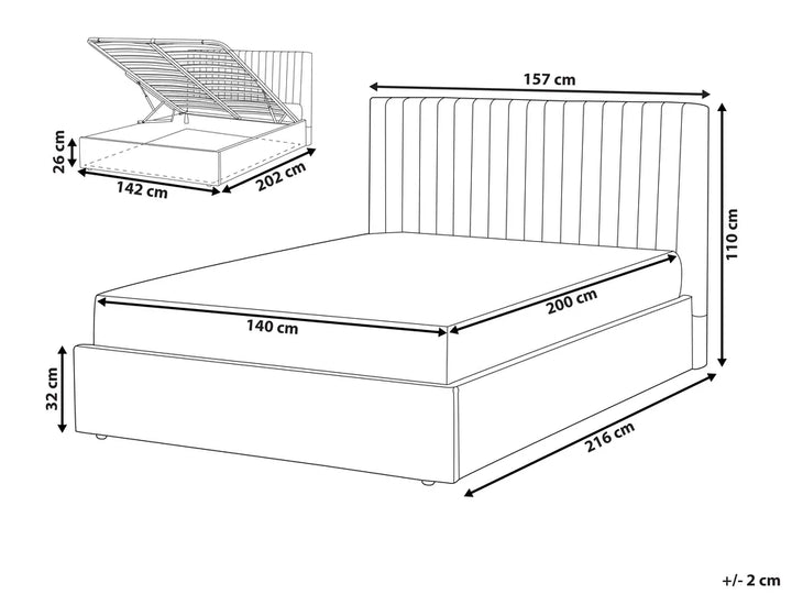Ottoman Bed Velvet 140 x 200 cm (EU Double) Grey Kitty