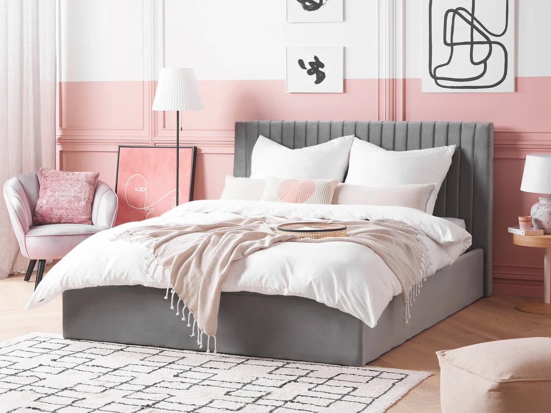 Ottoman Bed Velvet 160 x 200 cm (EU King Size) Grey Kitty
