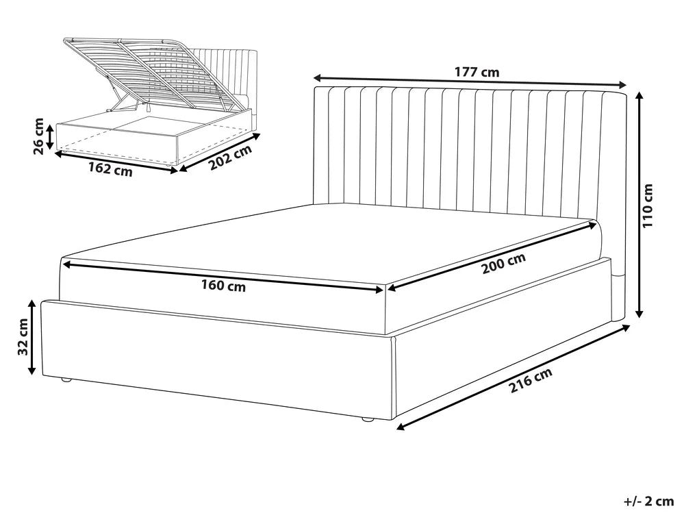Ottoman Bed Velvet 160 x 200 cm (EU King Size) Grey Kitty