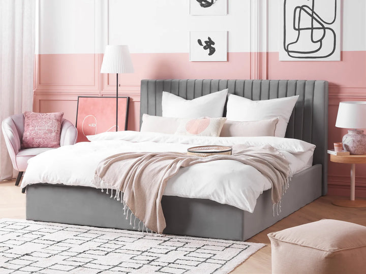 Ottoman Bed Velvet 180 x 200 cm (EU Super King) Grey Kitty