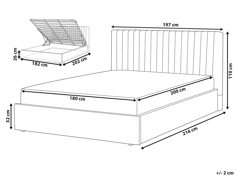 Ottoman Bed Velvet 180 x 200 cm (EU Super King) Grey Kitty