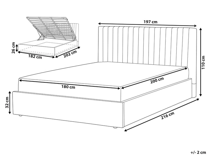 Ottoman Bed Velvet 180 x 200 cm (EU Super King) Grey Kitty