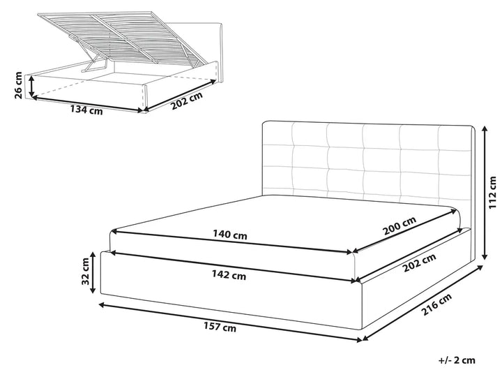 Ottoman Bed Fabric 140 x 200 cm (EU Double) Light Grey Rykana