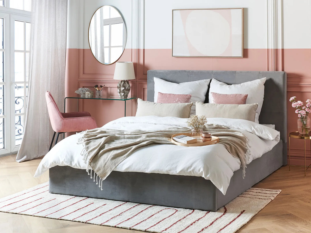 Ottoman Bed Velvet 160 x 200 cm (EU King Size) Light Grey Myrtle