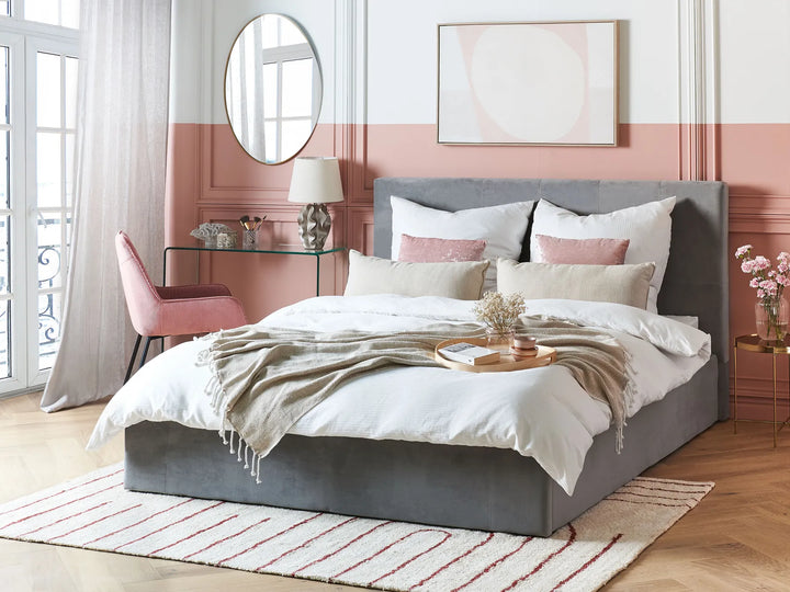 Ottoman Bed Velvet 160 x 200 cm (EU King Size) Light Grey Myrtle