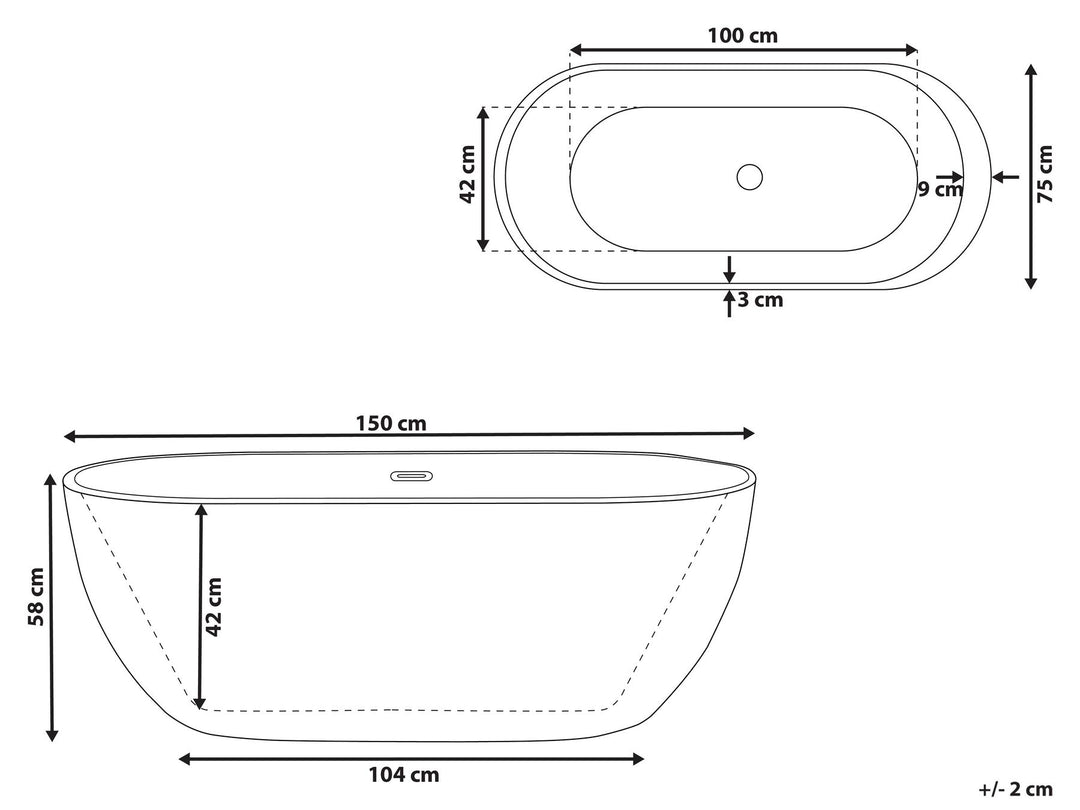 Freestanding Bath 1500 x 750 mm Black Nevis