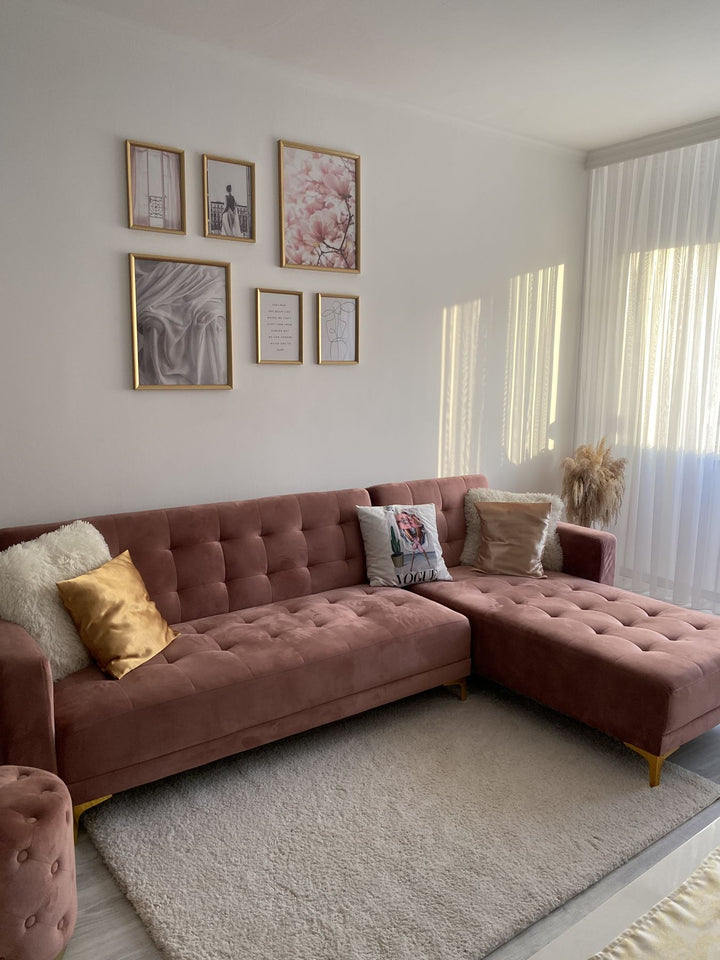 Aberdeen Left Hand Velvet Corner Sofa Pink