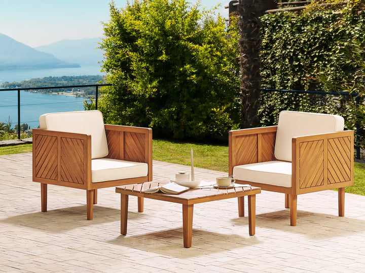 Bistro Set with Cushion Acacia Wood Brown Lea