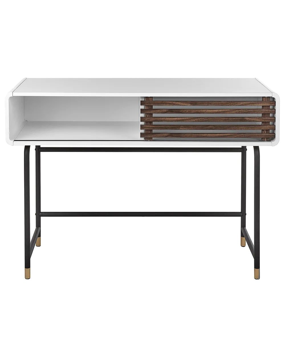 Console Table White Stylish Slatted Sliding Doors Xovira