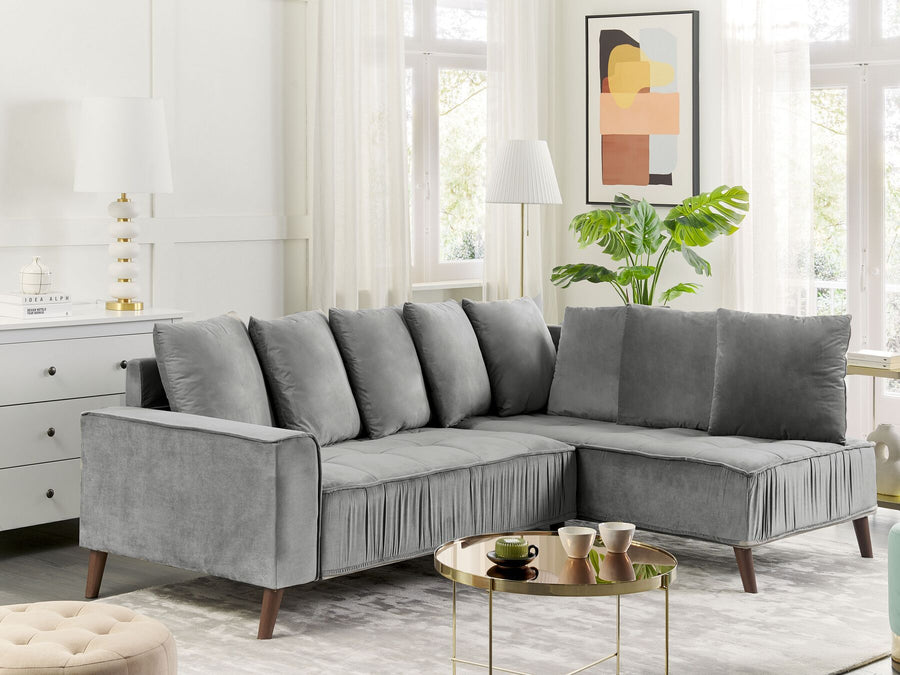 Grena Left Hand Velvet Corner Sofa Grey