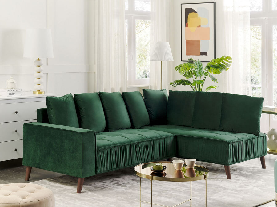 Grena Left Hand Velvet Corner Sofa Green