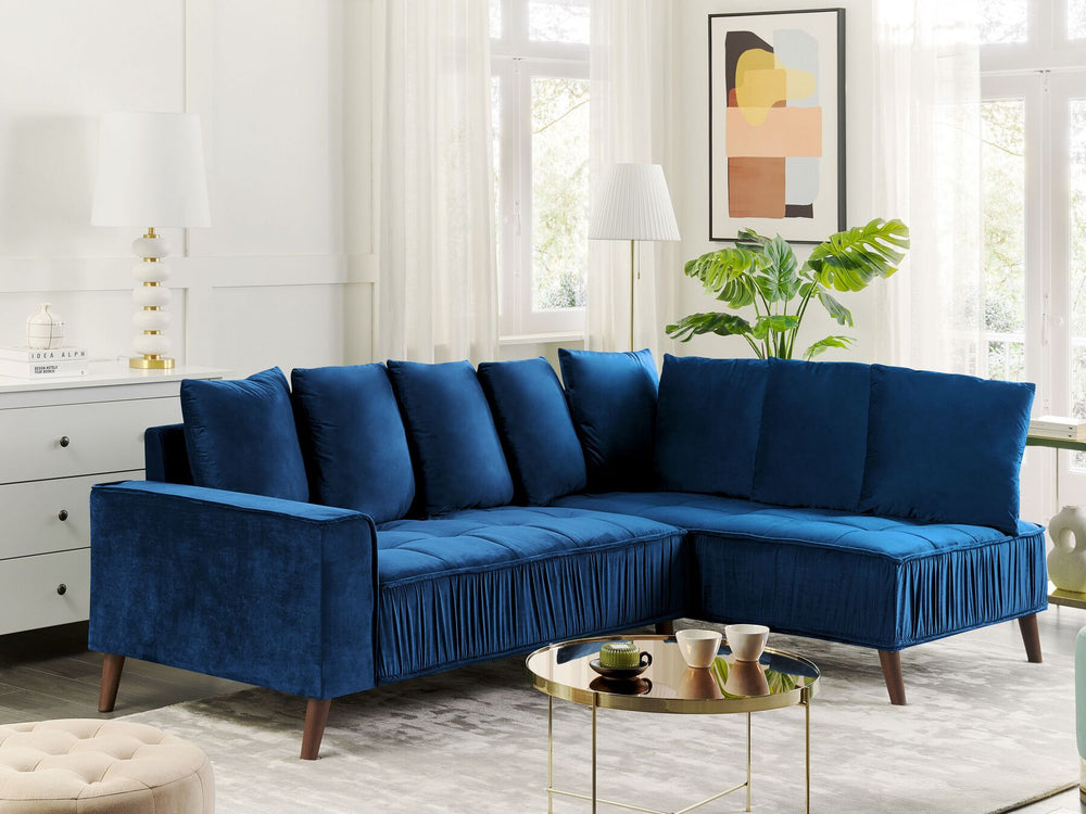 Grena Left Hand Velvet Corner Sofa Blue