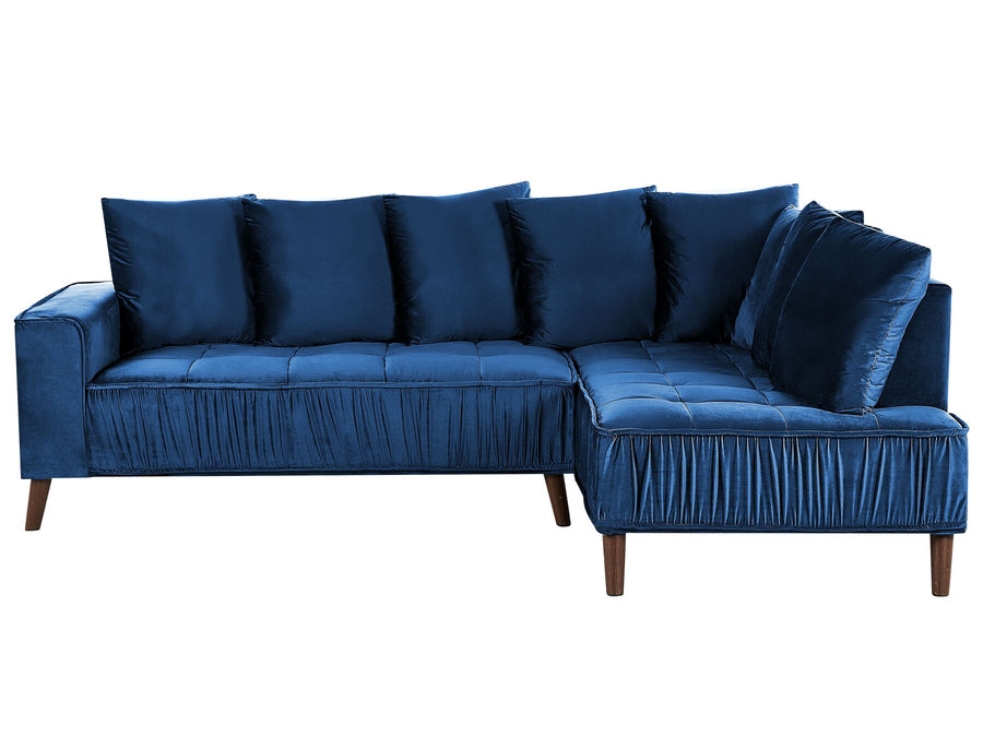Grena Left Hand Velvet Corner Sofa Blue