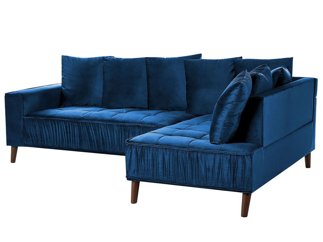 Grena Left Hand Velvet Corner Sofa Blue