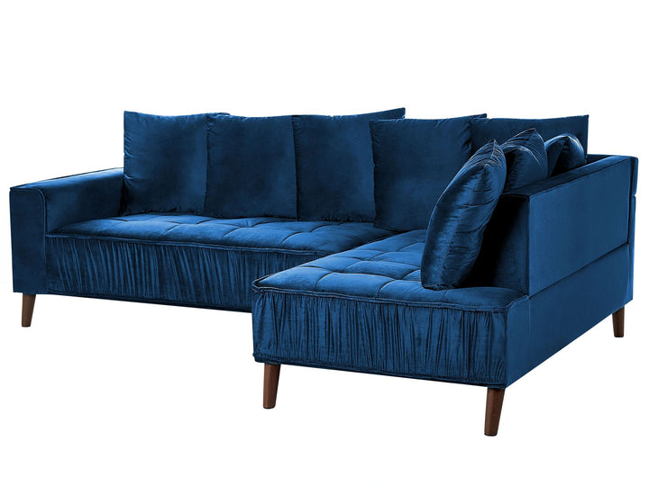 Grena Left Hand Velvet Corner Sofa Blue