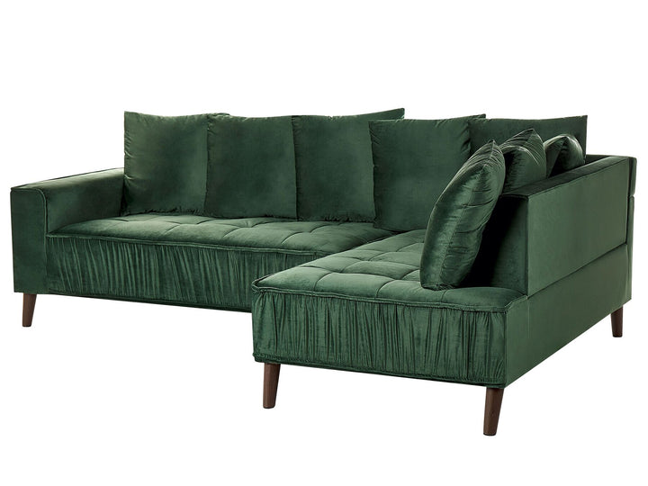 Grena Left Hand Velvet Corner Sofa Green