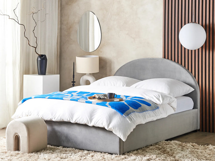 Ottoman Bed Velvet 160 x 200 cm (EU King Size) Light Grey Strandy