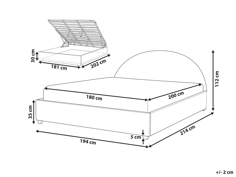 Ottoman Bed Velvet 180 x 200 cm (EU Super King) Light Grey Strandy