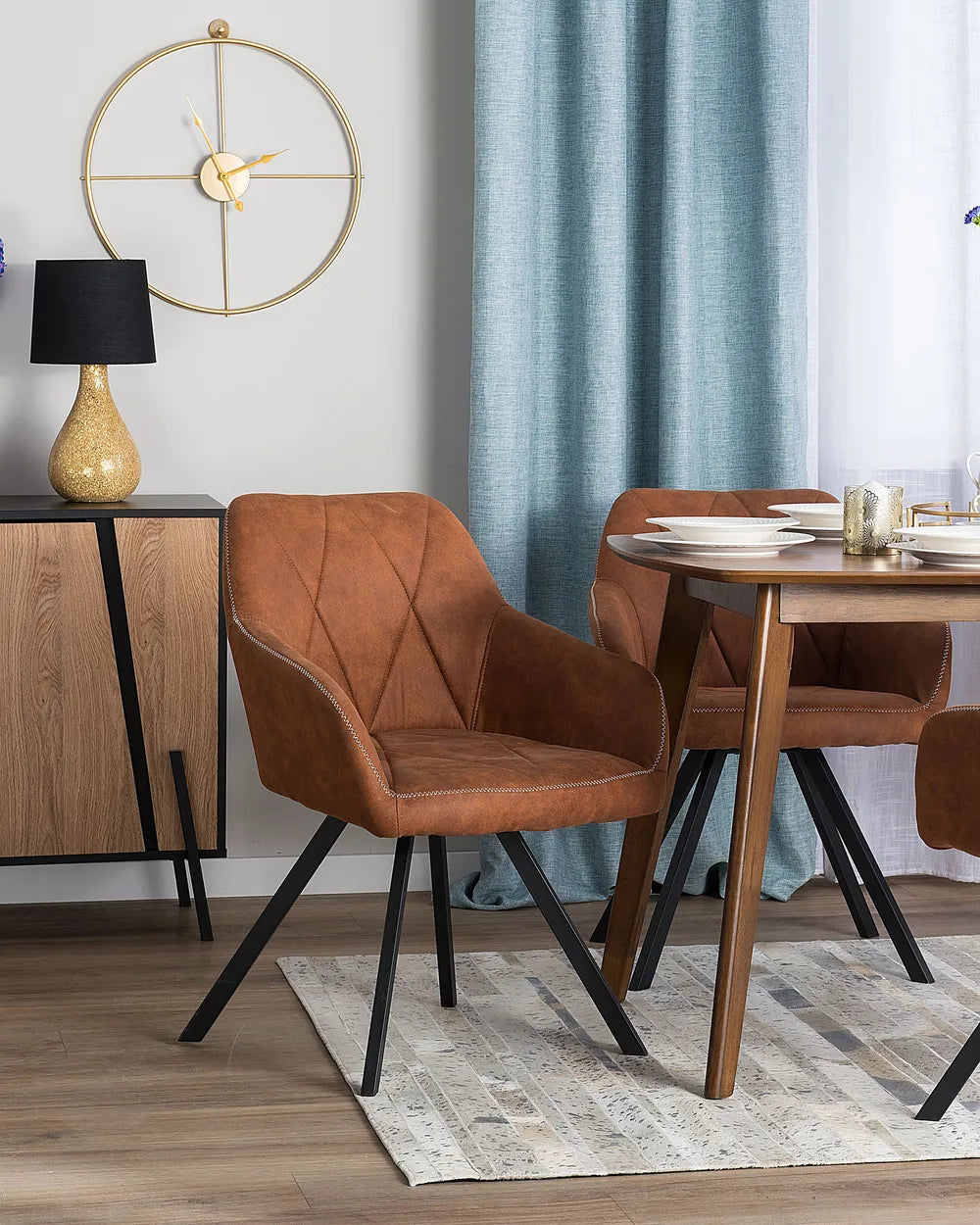 Set of 2 Dining Chairs Fabric Golden Brown Allen