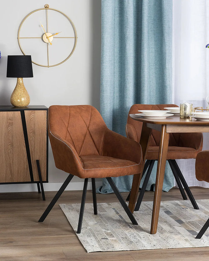 Set of 2 Dining Chairs Fabric Golden Brown Allen