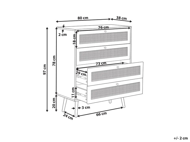 4 Drawer Chest Rattan Light Brown Clevira | Ample Space for Storage