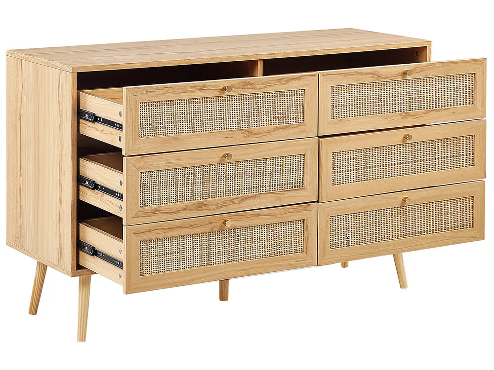 6 Drawer Chest Rattan Light Brown Robust Frame Zaffra