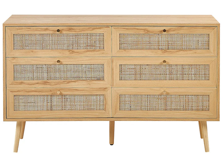 6 Drawer Chest Rattan Light Brown Robust Frame Zaffra