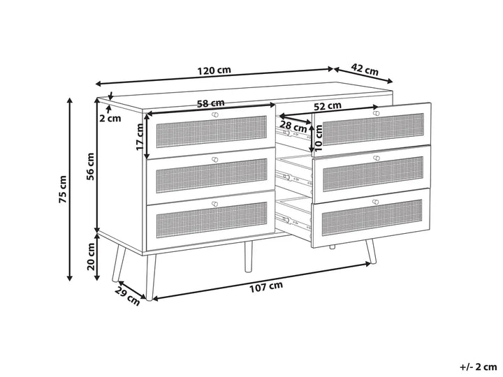6 Drawer Chest Rattan Light Brown Robust Frame Zaffra
