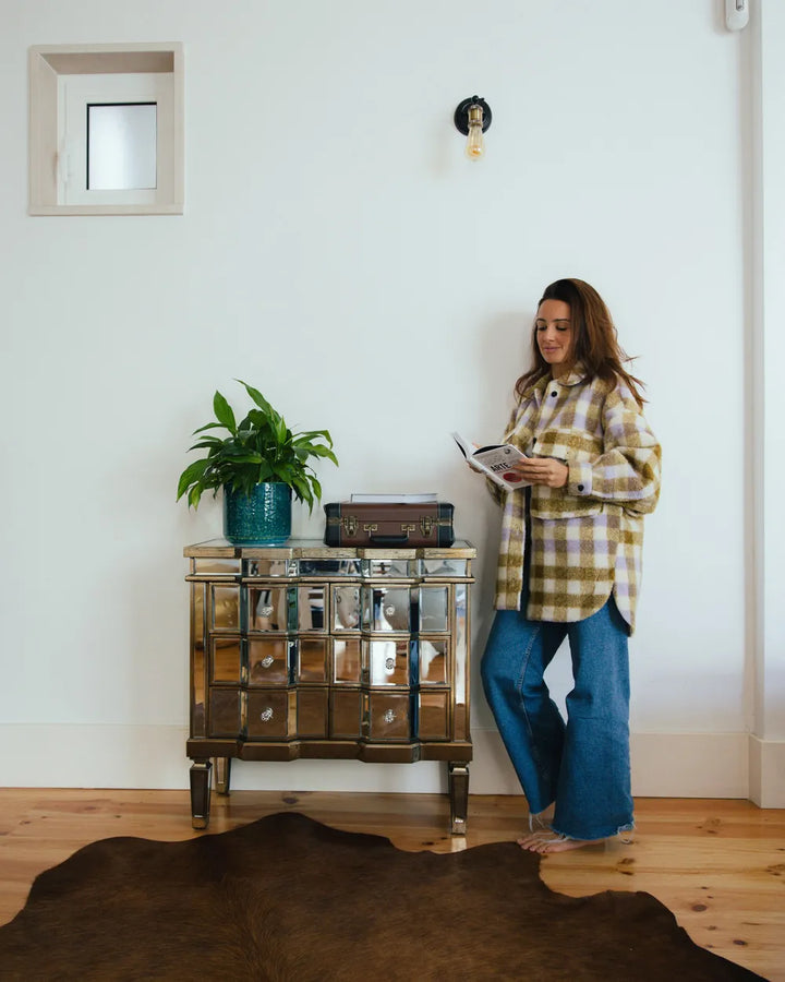 6 Drawer Chest Mirrored with Additional Storage Space Silver Rosalind