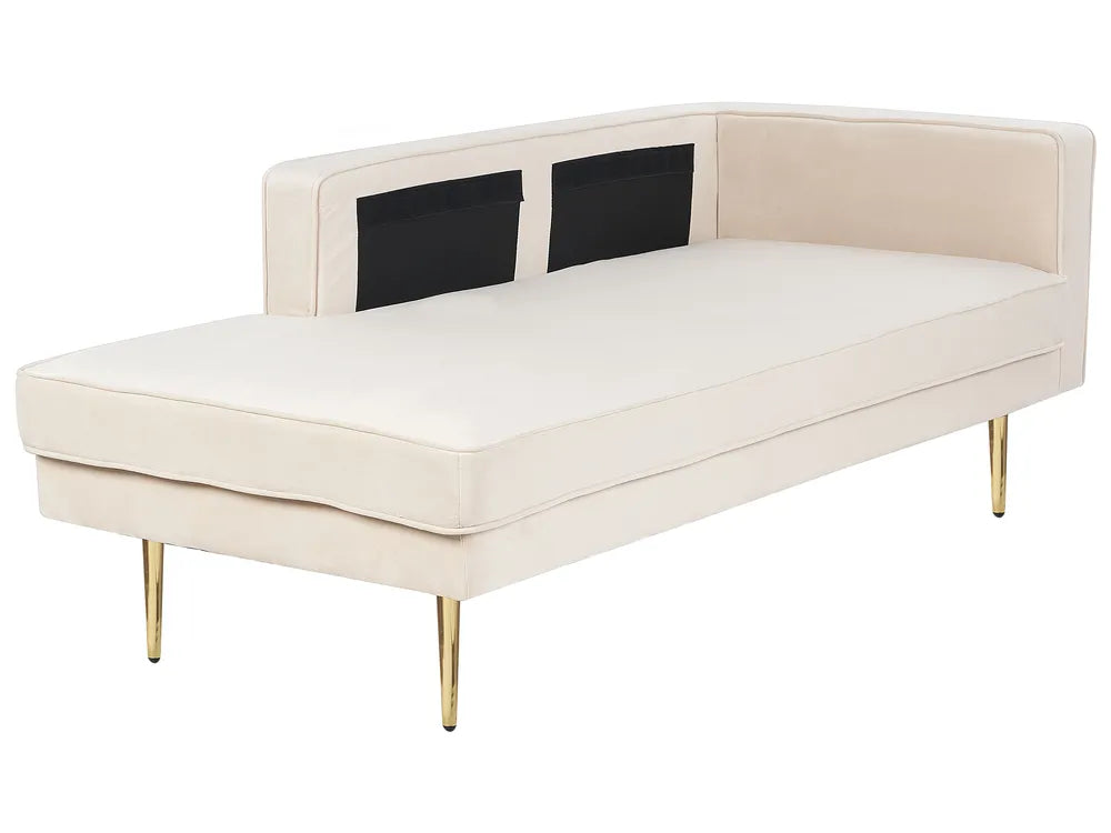Right-Hand Chaise Lounge Velvet Beige Alhertine