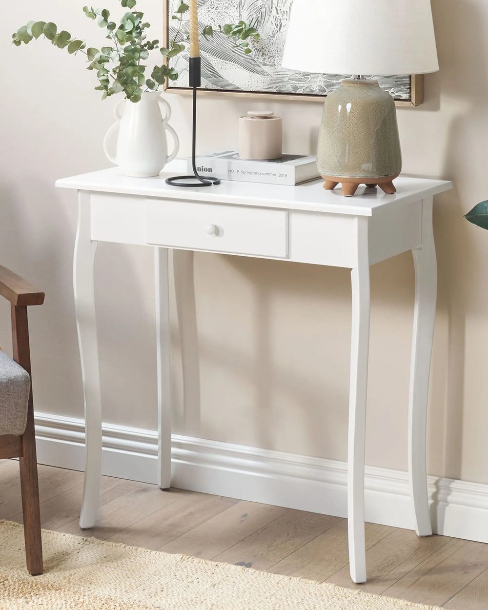 Console Table White Additional Storage Space Irvano